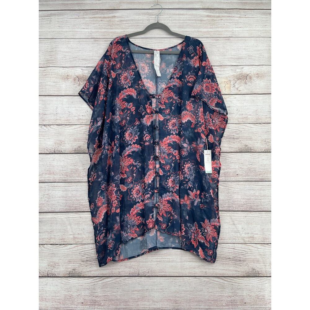 Balance Collection Cover-Up Womens L XL Sheer Kimono Top Beachwear Floral Lightw